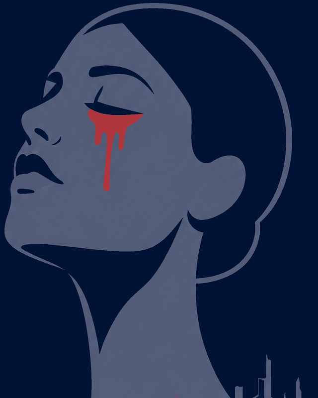 Illustrazione: volto di donna con una lacrima rossa