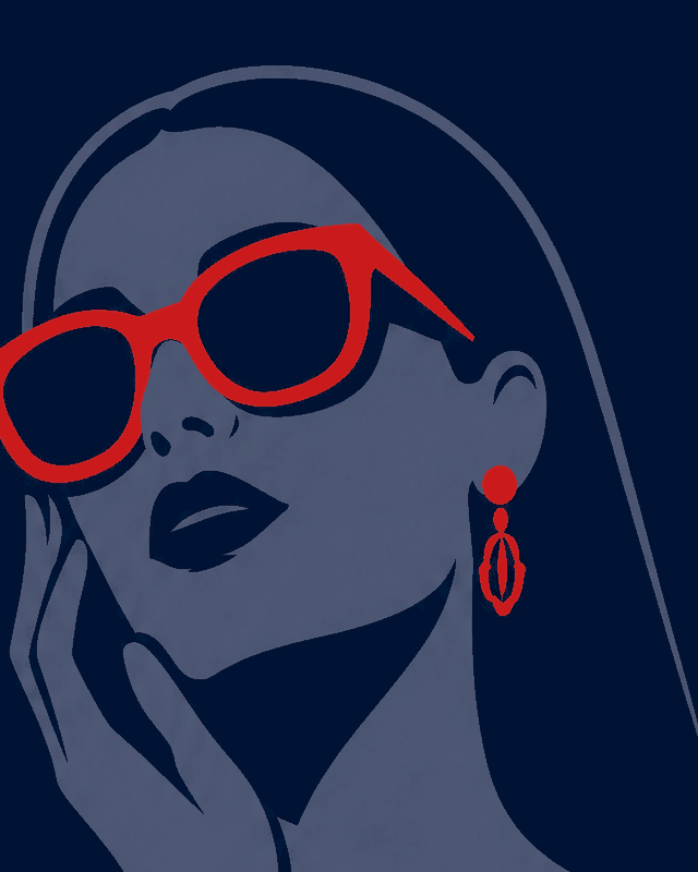 Illustrazione: donna con grandi occhiali da sole rossi